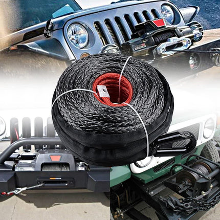 Winch Rope 29M Dyneema Synthetic Car Tow Recovery Cable 4WD BLK - salelink.co.nz