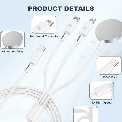 3-in-1 USB-C Charging Cable for Apple Watch, iPhone, iPad & USB-C Android Phones