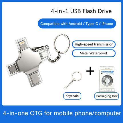 4-in-1 USB Flash Drive 64GB – Lightning, Type-C, Micro USB & USB 2.0