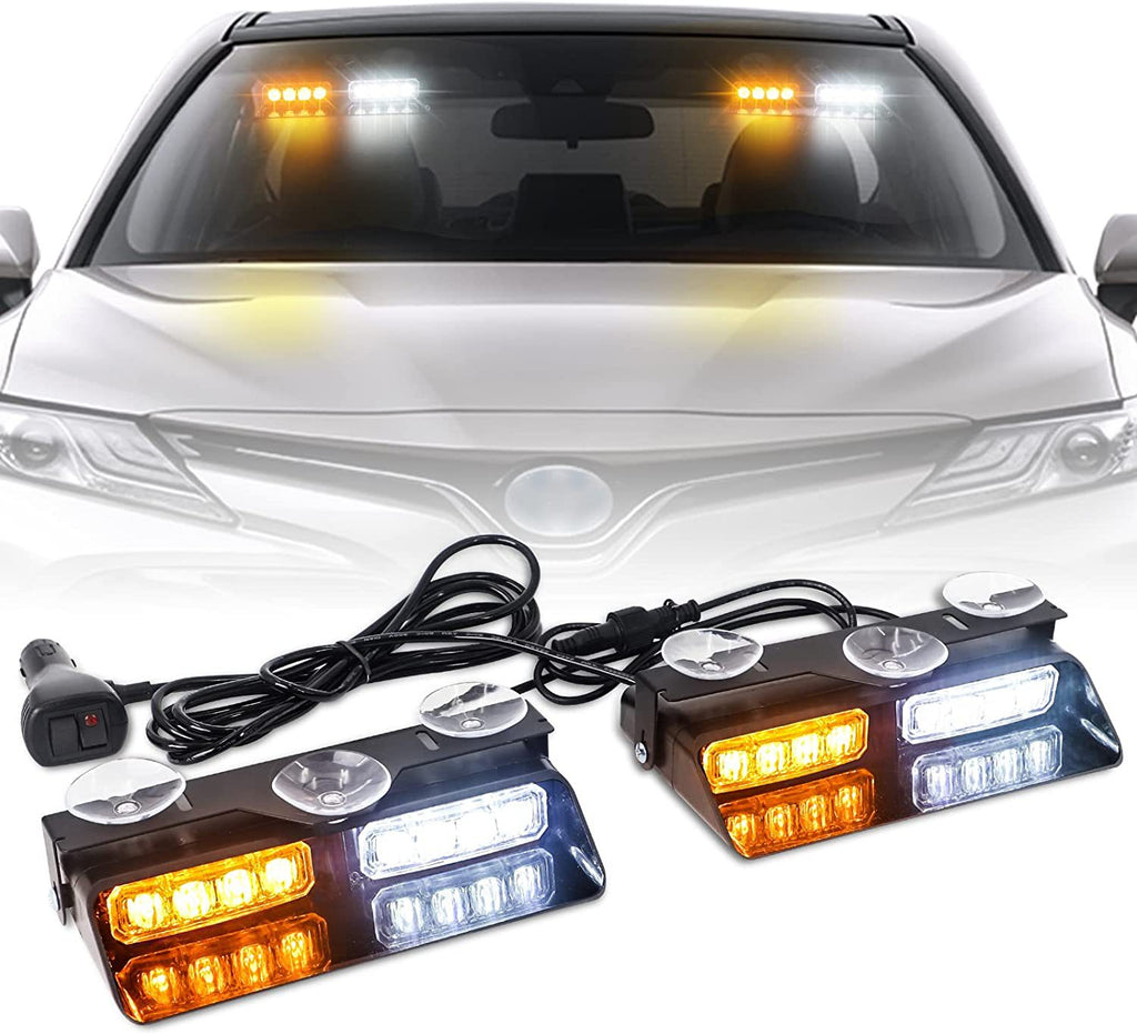 2 in 1 Emergency Dash Strobe Lights Interior Windshield Amber White Warning