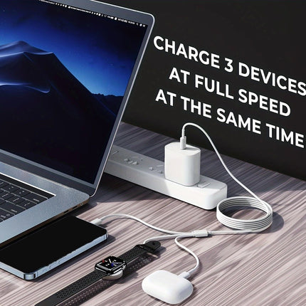 3-in-1 USB-C Charging Cable for Apple Watch, iPhone, iPad & USB-C Android Phones