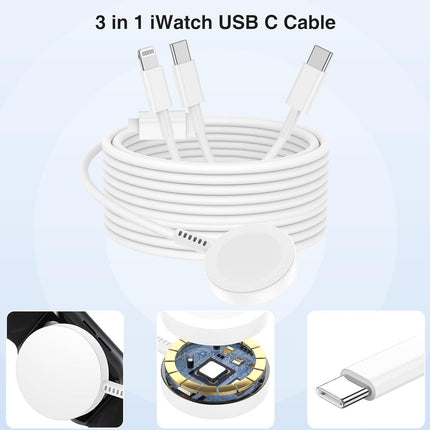 3-in-1 USB-C Charging Cable for Apple Watch, iPhone, iPad & USB-C Android Phones