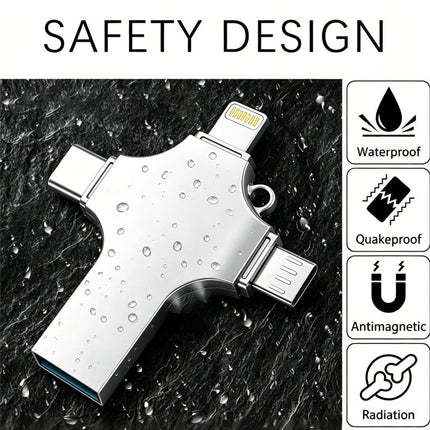4-in-1 USB Flash Drive 64GB – Lightning, Type-C, Micro USB & USB 2.0