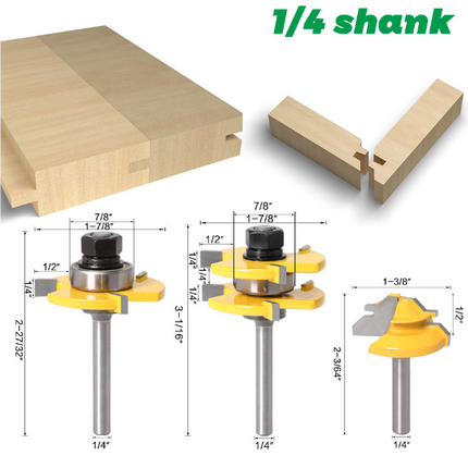 Tongue and Groove Router Bit Set 1/4'' Shank T-type Woodwork Milling Cutter 3pcs - salelink.co.nz