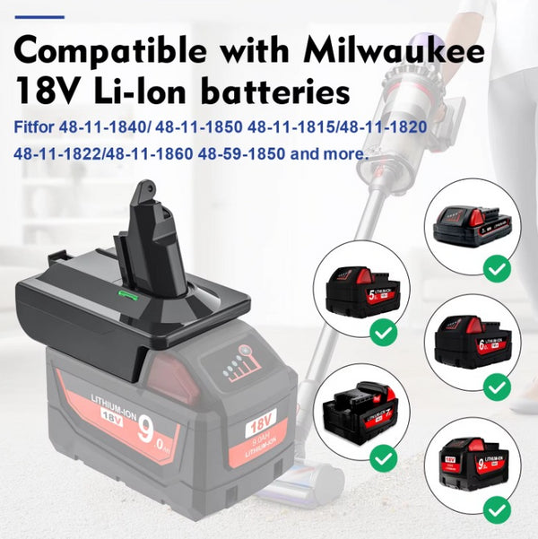 Milwaukee M18 18V Lithium Battery to Dyson V6 Adapter Converter