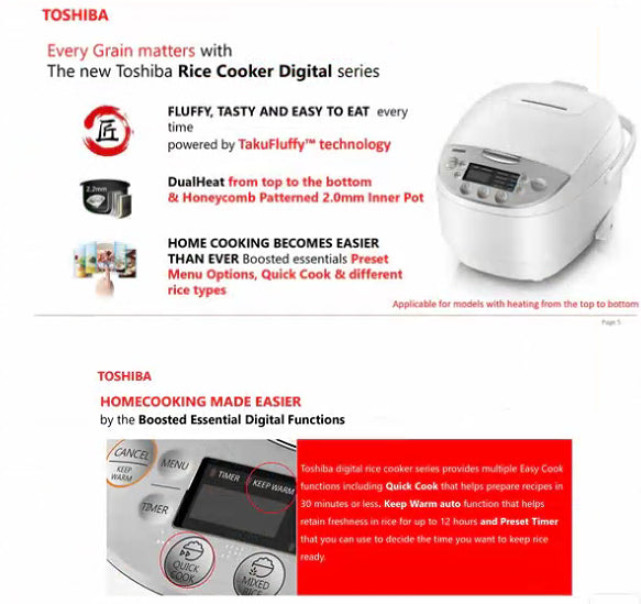 Toshiba 1.8L White Rice Cooker RC-18DH1TAU(W)