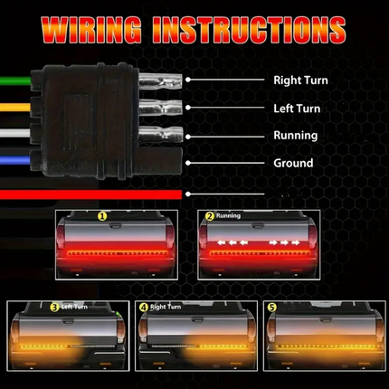 LED Tailgate Light Bar Strip 12V Flexible Switchback Red Amber Turn Signal Light - salelink.co.nz