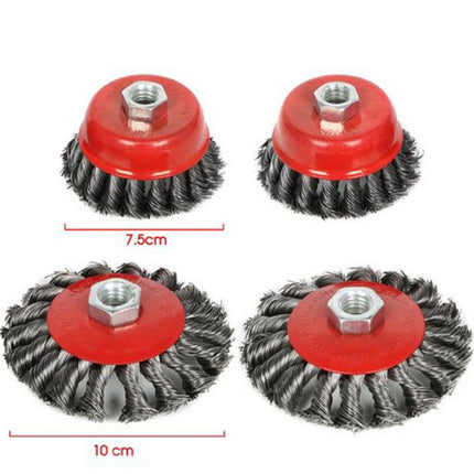 4x Twist Knot Wire Wheel disc & Cup Brush Set Kit for Angle Grinder M14 Crew - salelink.co.nz