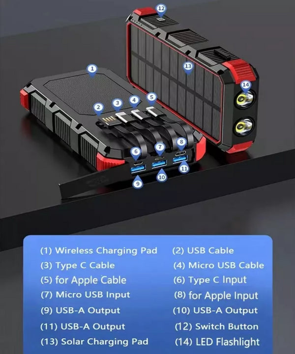 Solar Power Bank With Charging Cable