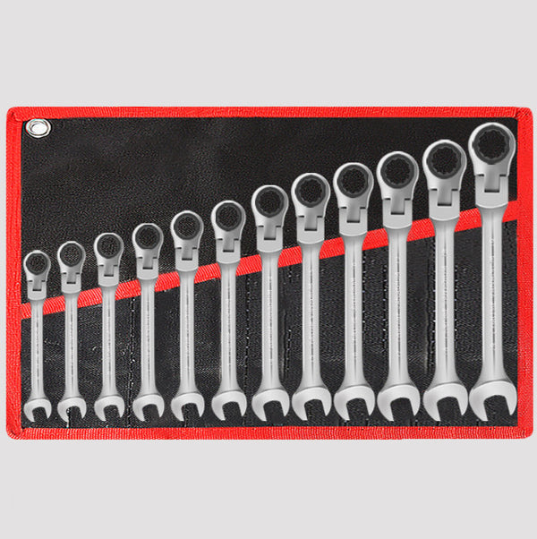 12Pc Metric Flexi Head Ratchet Spanner Wrench Set 8mm - 19mm Combination