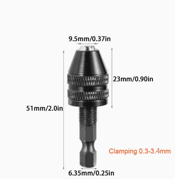 Drill Chuck Adapter - Hex 0.3-3.4mm - salelink.co.nz