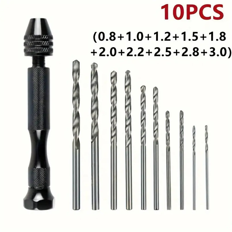 11pcs Mini Hand Drill Vise Hand Bits Twist Woodworking Set Precision Pin