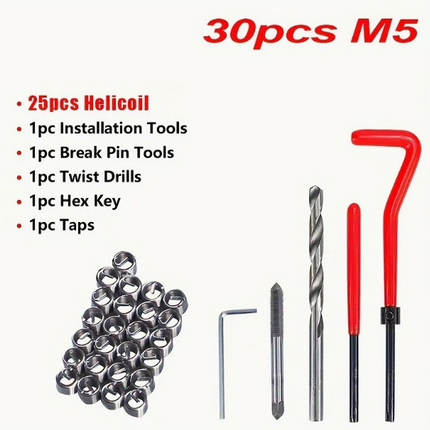 30PCS M5 Helicoil Type Insert Thread Repair Tool Kit