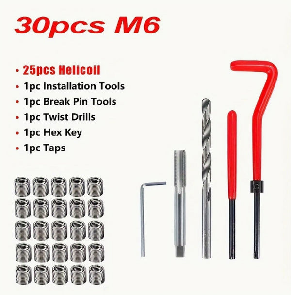 30PCS M6 Helicoil Type Insert Thread Repair Tool Kit