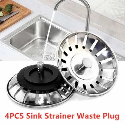 4 x Kitchen Waste Stainless Steel Sink Strainer Plug Drain Filter Basket Drainer