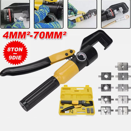 Hydraulic Crimping Tool 8 Ton Wire Force Terminal Crimper Cable 9 Dies 4-70mm - salelink.co.nz