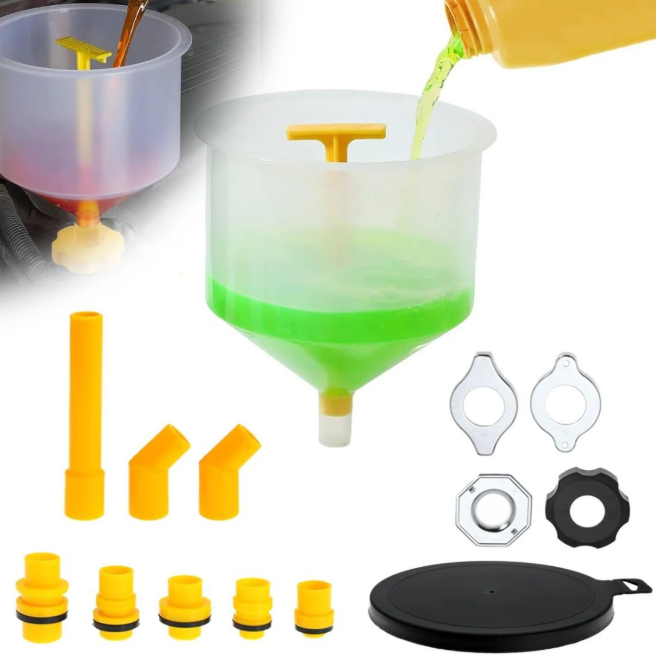 15-Piece Car Radiator Coolant Refill Funnel Kit Spill Proof Cooling System Tool