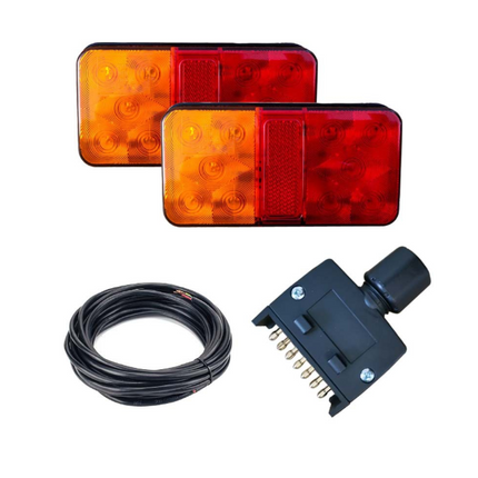 LED Trailer Tail Light Kit Pair Plug 8m 5 Core Wire Caravan Ute 7 Pin Flat Set