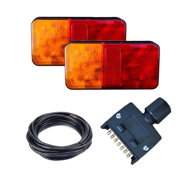 LED Trailer Tail Light Kit Pair Plug 8m 5 Core Wire Caravan Ute 7 Pin Flat Set