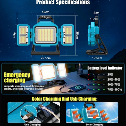 88W Solar Rechargeable LED Work Light Foldable