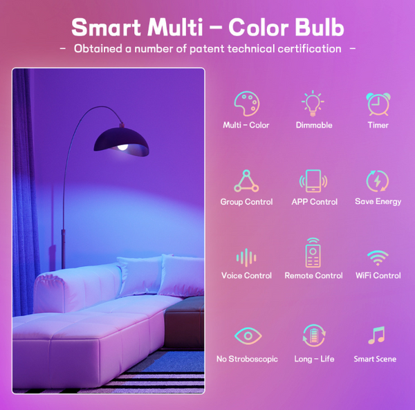 10W B22 WiFi Bluetooth Smart Bulb RGB Voice Control