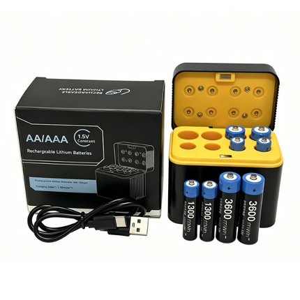 8 Pack Rechargeable Lithium AA AAA Batteries with Fast Smart Charger