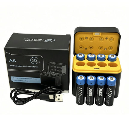 8 Pack Rechargeable Lithium AA Batteries with Fast Smart Charger