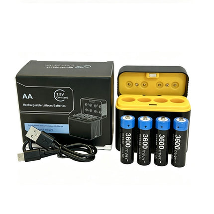 4 Pack Rechargeable Lithium AA Batteries with Fast Smart Charger