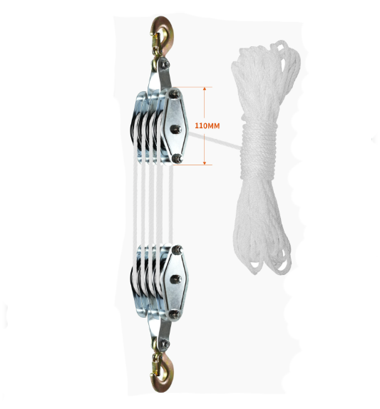 4-Wheel Metal Block Tackle Pulley System 20m