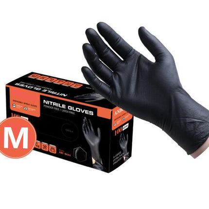 100x Disposable Nitrile Gloves Latex Powder Free Black Medium