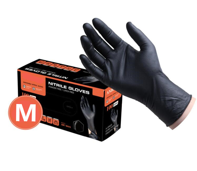 100x Disposable Nitrile Gloves Latex Powder Free Black Medium