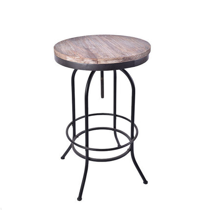 Vintage Industrial Bar Table Round Adjustable Retro Solid Wood Metal Legs