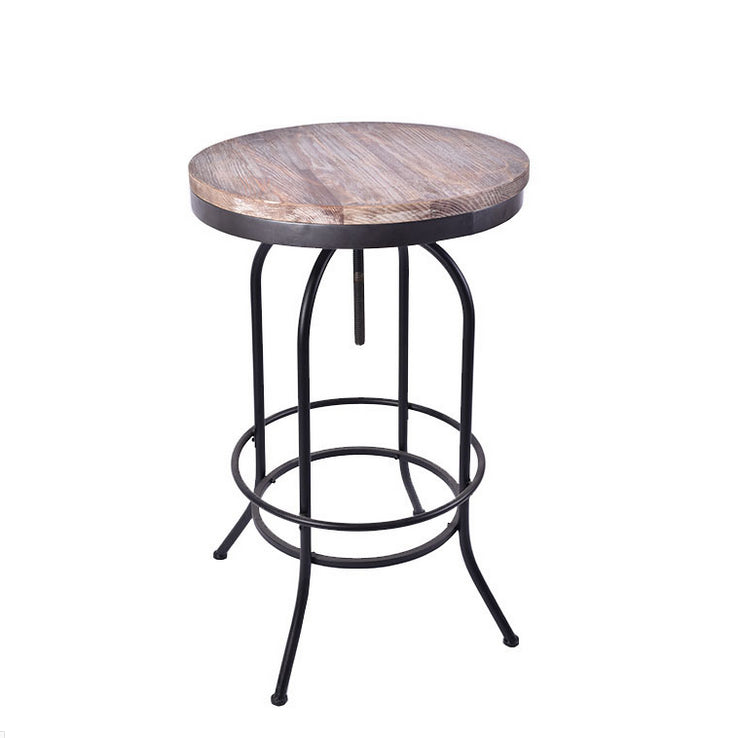 Vintage Industrial Bar Table Round Adjustable Retro Solid Wood Metal Legs