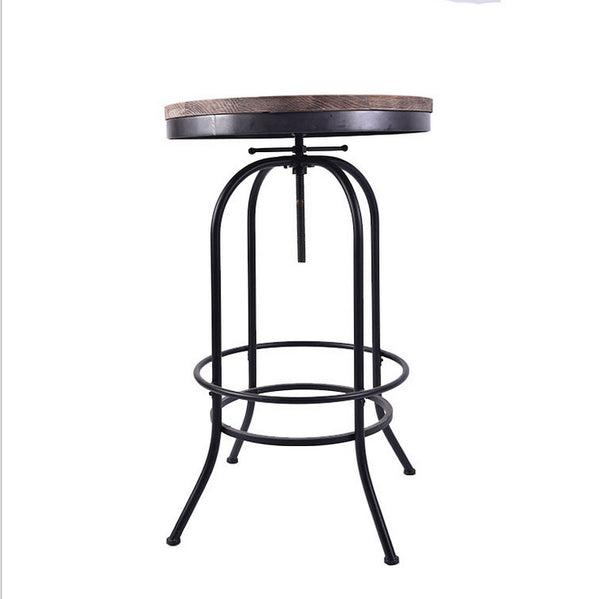 Vintage Industrial Bar Table Round Adjustable Retro Solid Wood Metal Legs