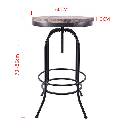 Vintage Industrial Bar Table Round Adjustable Retro Solid Wood Metal Legs