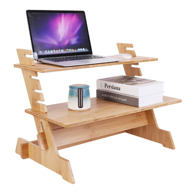 Stand Up Desk Converter Bamboo Adjustable Workstation for PC or Laptop