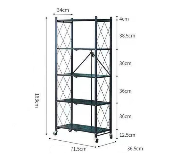 5 Tier Foldable Metal Rack Storage Shelving Unit with Wheels