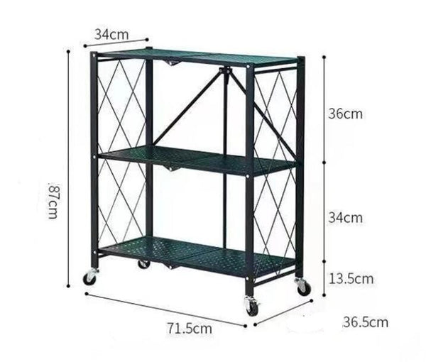 3-Tier Foldable Metal Rack Storage Shelving Unit with Wheels