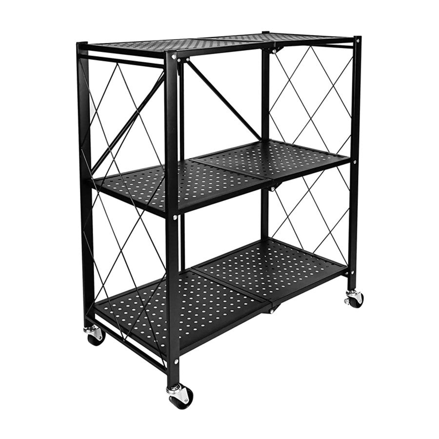 3-Tier Foldable Metal Rack Storage Shelving Unit with Wheels