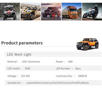 2pcs 6-Inch 10W LED Work Lights, Spotlight Off-Road LED Pods