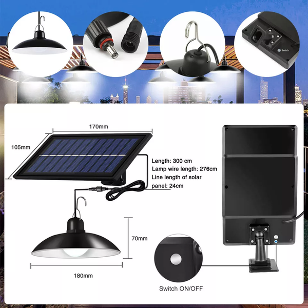 Solar Powered Hanging Pendant Light Garden Outdoor Patio Shed LED Lamp Lighting