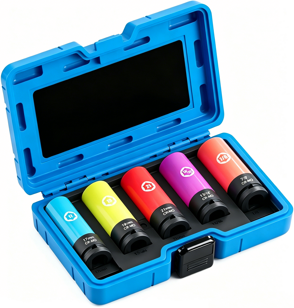5pcs Half Size Lug Nut Socket Set, Wheel Protector Impact Deep Socket