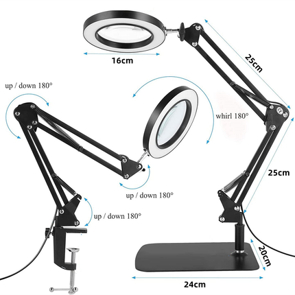 Magnifying Desk Lamp with Base & Clamp, LED Desk Lamp 5X Magnifying Glass