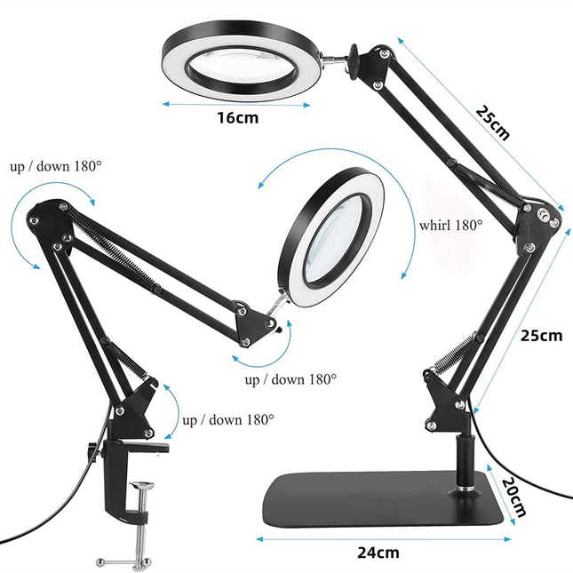 Magnifying Desk Lamp with Base & Clamp, LED Desk Lamp 5X Magnifying Glass
