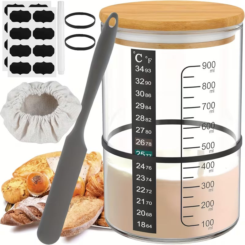Sourdough Starter Jar 900ml Sourdough Starter Kit, Glass Sourdough Bread