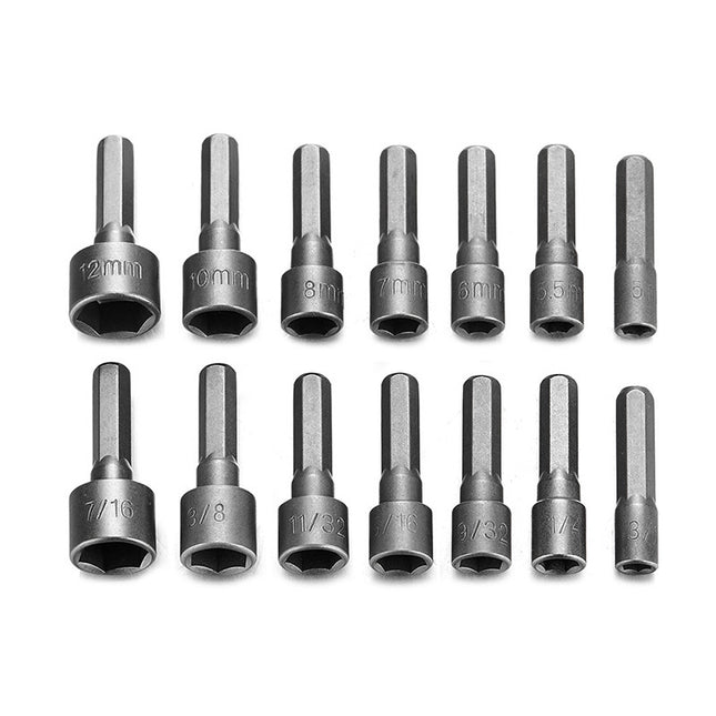 14Pcs 1/4 Inch Hex Shank Power Nut Driver Drill Bit Set Socket Wrench - salelink.co.nz