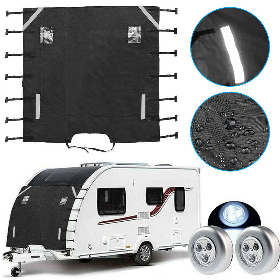 Caravan Front Towing Cover Tough 600D Protector LED Light Reflective Strips
