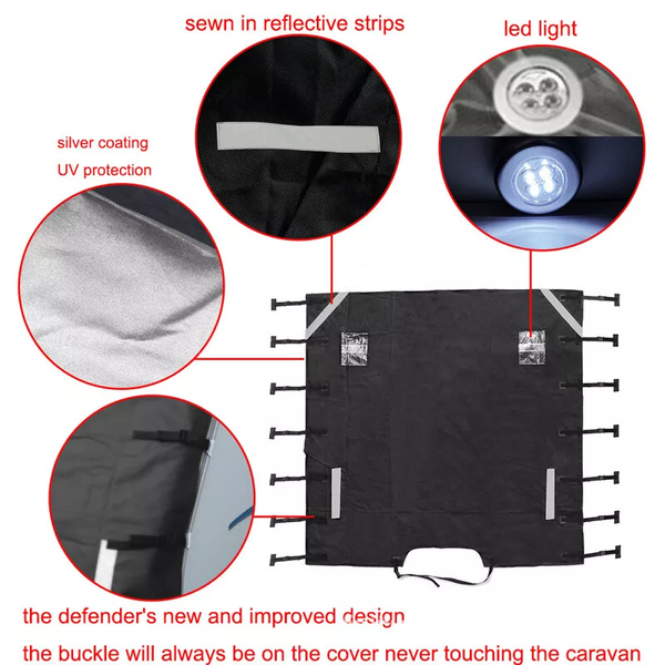 Caravan Front Towing Cover Tough 600D Protector LED Light Reflective Strips