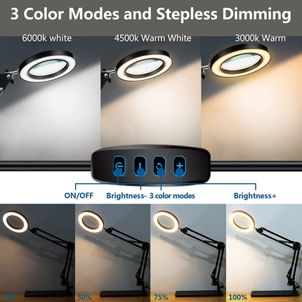 Magnifying Desk Lamp with Base & Clamp, LED Desk Lamp 5X Magnifying Glass