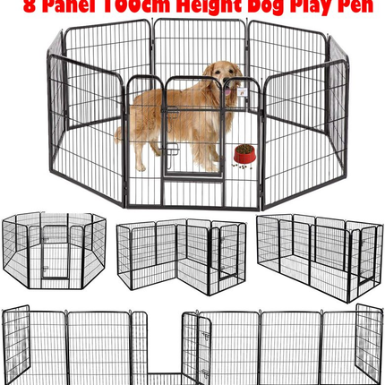 8 Panel Pet Playpen Dog Exercise Pen Fence Metal Exercise Barrier 100cm
